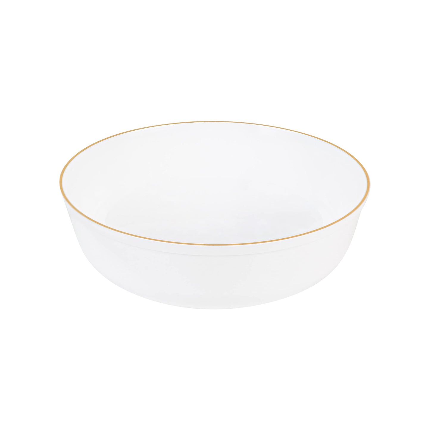 [30 Pack 16 OZ Bowls] Edge Collection White with Gold Rim Plastic Party Soup Bowls Premium heavyweight Elegant Disposable Tableware Dishes