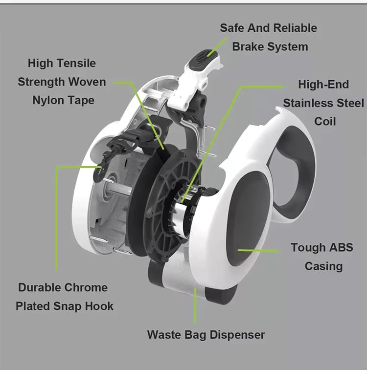 BKINDTOPET 4-in-1 Retractable Dog Leash 16ft with LED Light, Poop Bag Dispenser & Bags – Heavy Duty, Tangle-Free Leash for Small & Medium Dogs up to 66lbs, One-Button Brake & Anti-Slip Handle (M)