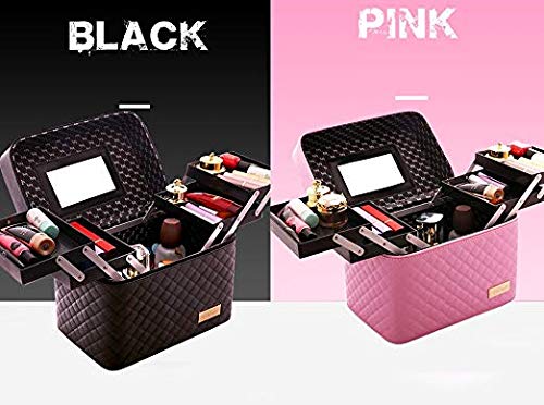 M-Aimee Multifunction Travel Cosmetic Bag with Mirror Portable Train Makeup Case 4 Foldable Makeup Tray for Cosmetics Makeup Brushes Toiletry Jewelry Digital accessories (Pink)