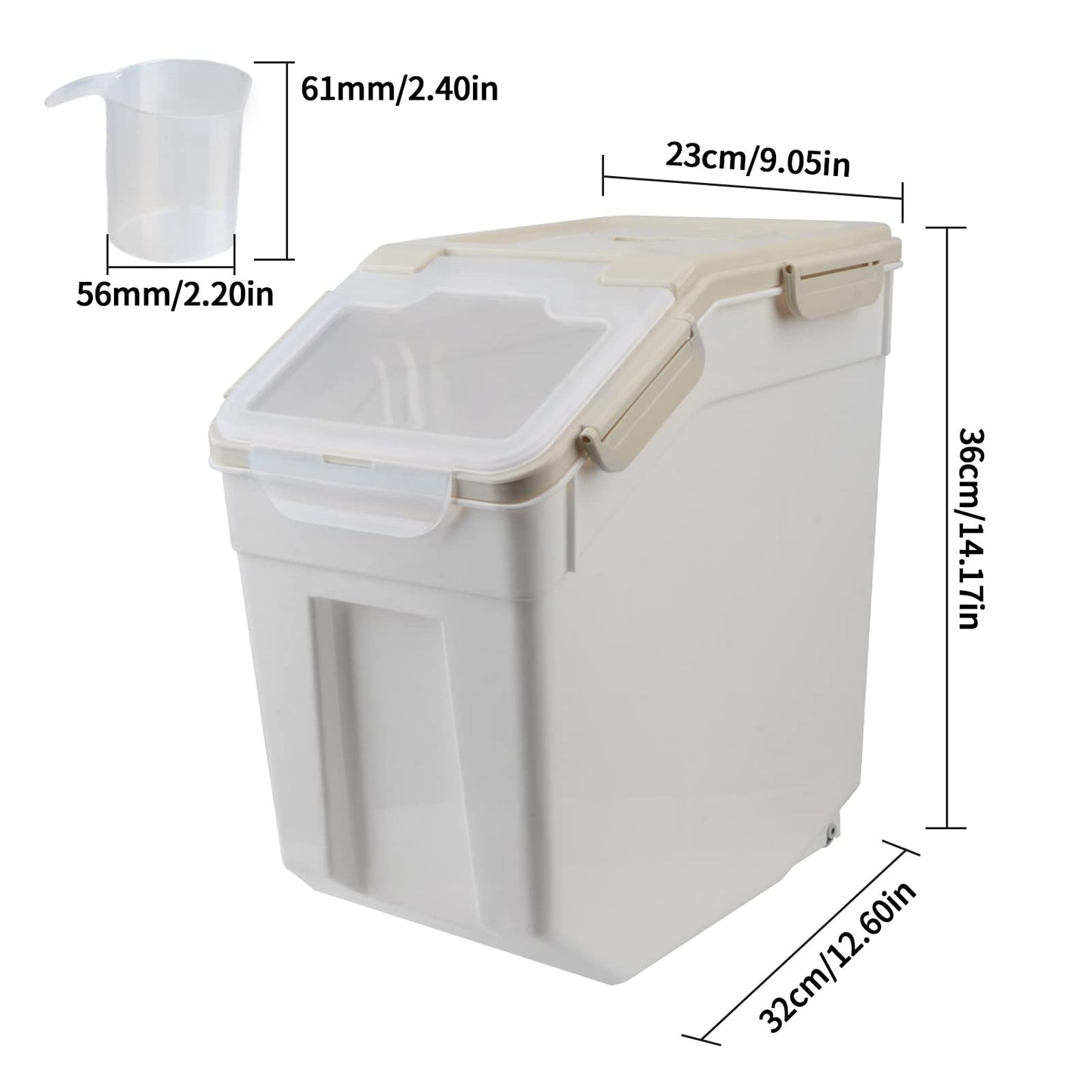 AnRui Airtight Flour Storage Container 25Lb, Large BPA Free Plastic Rice Storage Dispenser Kitchen Pantry Organizer Box Pet Dog Cat Food Storage Container Bin,Grey