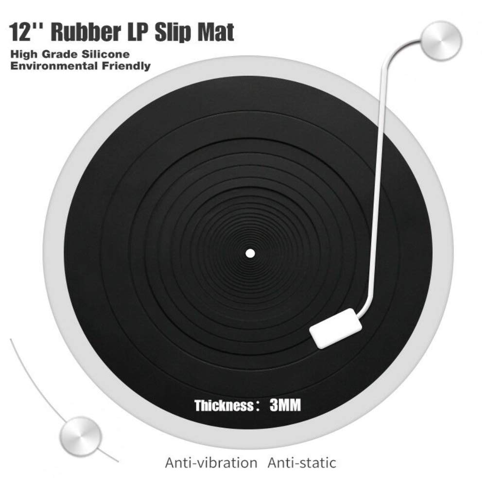Rubber Silicone Turntable Platter Mat 12 Inch LP Slipmat Universal Compatible for Audio Technica AT-LP120BK AT-LP-1200 (12 Inch Diameter)