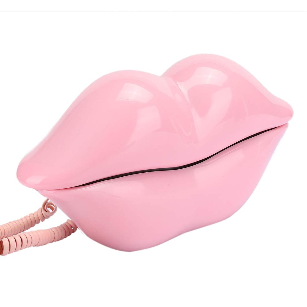 UPALDHOU Pink Lips Shape Desktop Landline Phone, European Style Home Telephone for Home Desk Telephone (Pink)