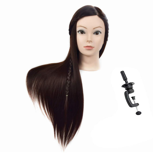 26"-28" Cosmetology Mannequin Head Hairdressing Training Head Manikin Doll Head Synthetic Hair with Free Clamp