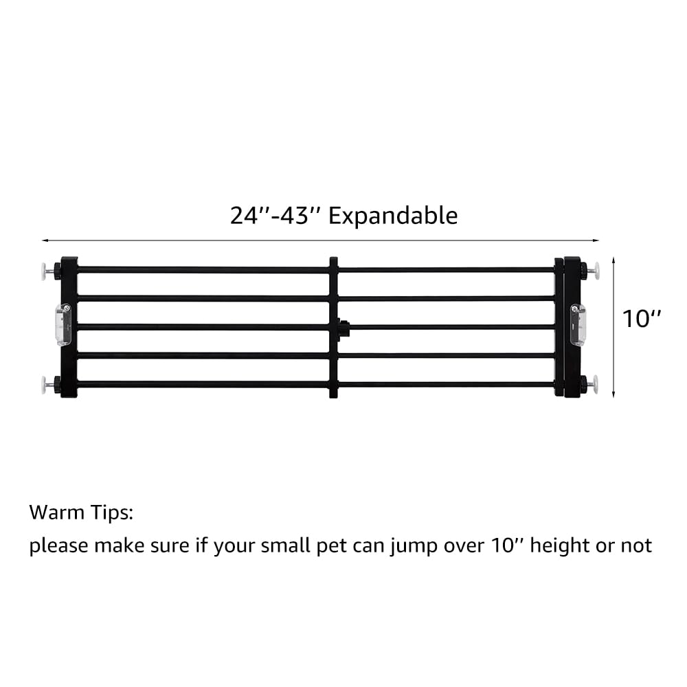 beeNbkks LED Light Metal Dog Gate with Door, 24’’-43’’ Width Expandable Step Over Dog Gate, Short Pet Gate for Stairs Doorways Windows, Pressure Mount Indoor Pet Fence for Small Dogs Puppy