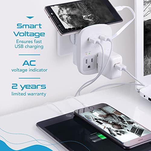 Ceptics Universal Travel Adapter kit, Dual USB (QC 3.0) + 2 US outlets + USB-C Cable, Use with Chargers, Cell Phones, Laptops, 6 Plug attachments for Worldwide use (Does Not Convert Voltage) (WPS-2B)