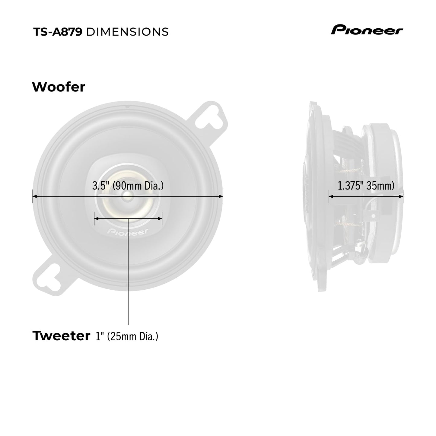 PIONEER TS-A879 A Series 3-1/2” 2-Way, 450 W Max Power, 25mm Tweeter – Coaxial Speaker (Pair)