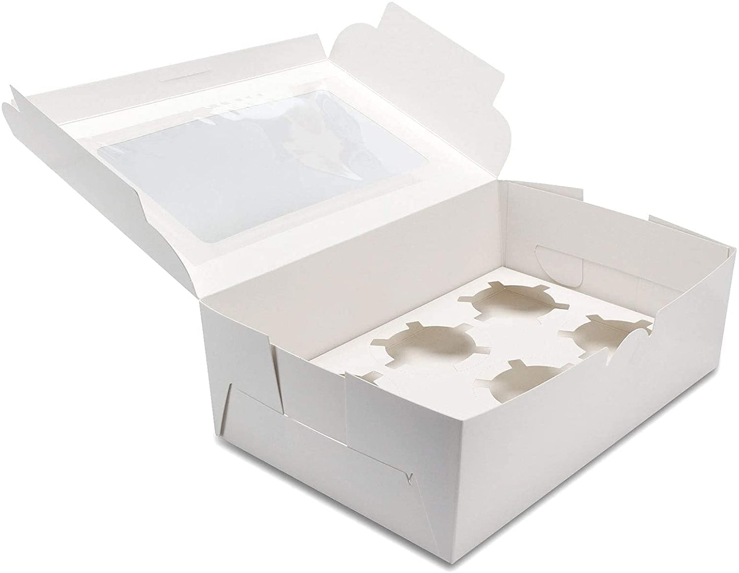 50 Pack Cupcake Boxes 6 Count Muffin Cupcake Box Carrier, White Kraft Bakery Boxes with Windows and Inserts,Take Out Togo Cup cake Container Favor Box