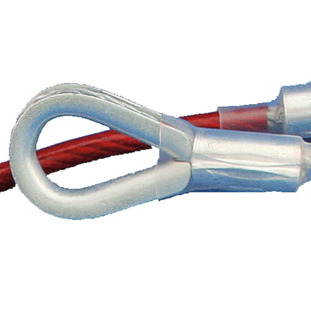Peakworks OSHA Compliant, Fall Protection 6 ft. Cable Anchor Sling with 2 Eye Rings, PVC Coated Galvanized Cable, 1/4" Thick, Red, V8208006