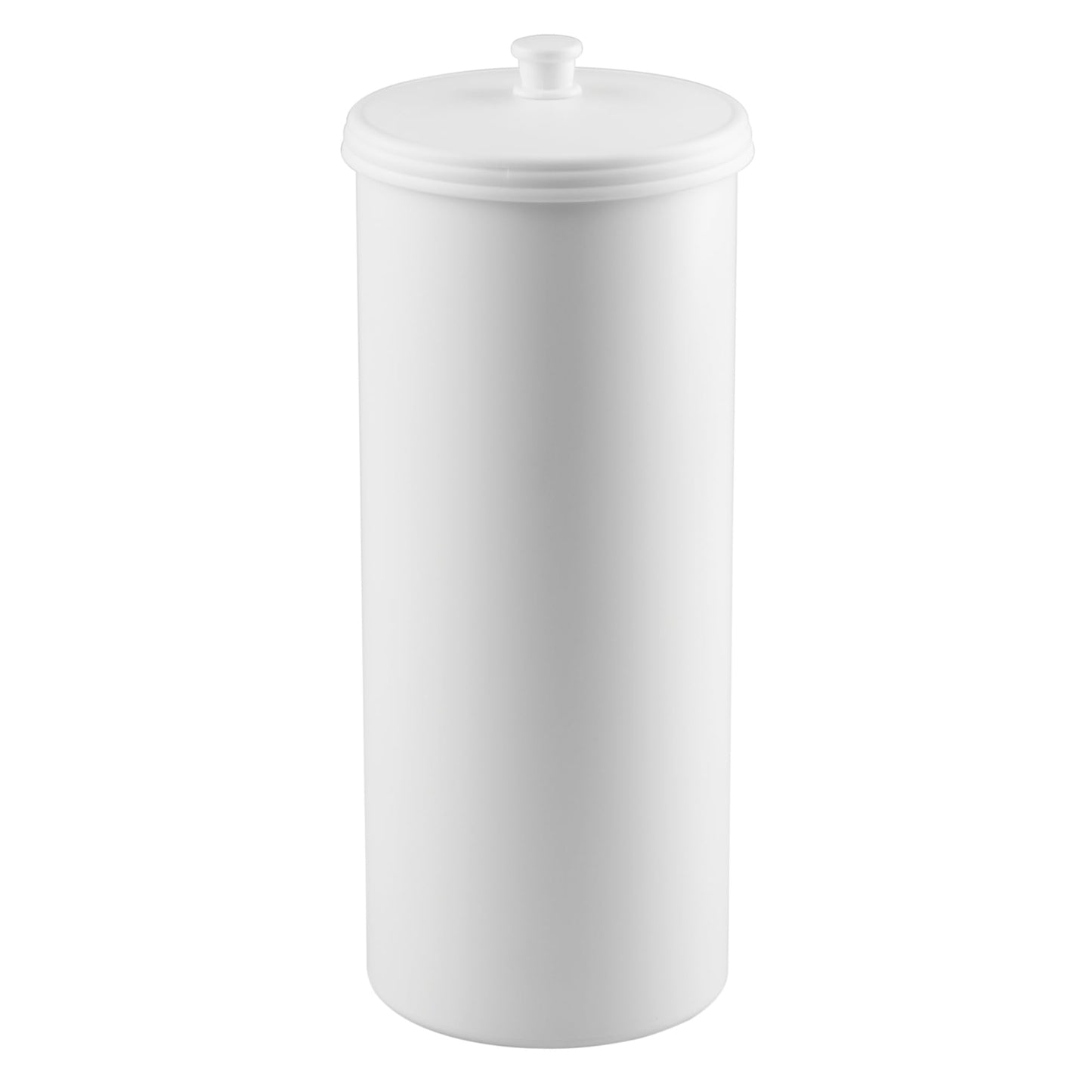 iDesign Kent Plastic Toilet Paper Tissue Roll Reserve Canister, Free-Standing Organizer for Master, Guest, Kid's, Office Bathroom or Closet, 6.25" x 6.25" x 15.5" - White