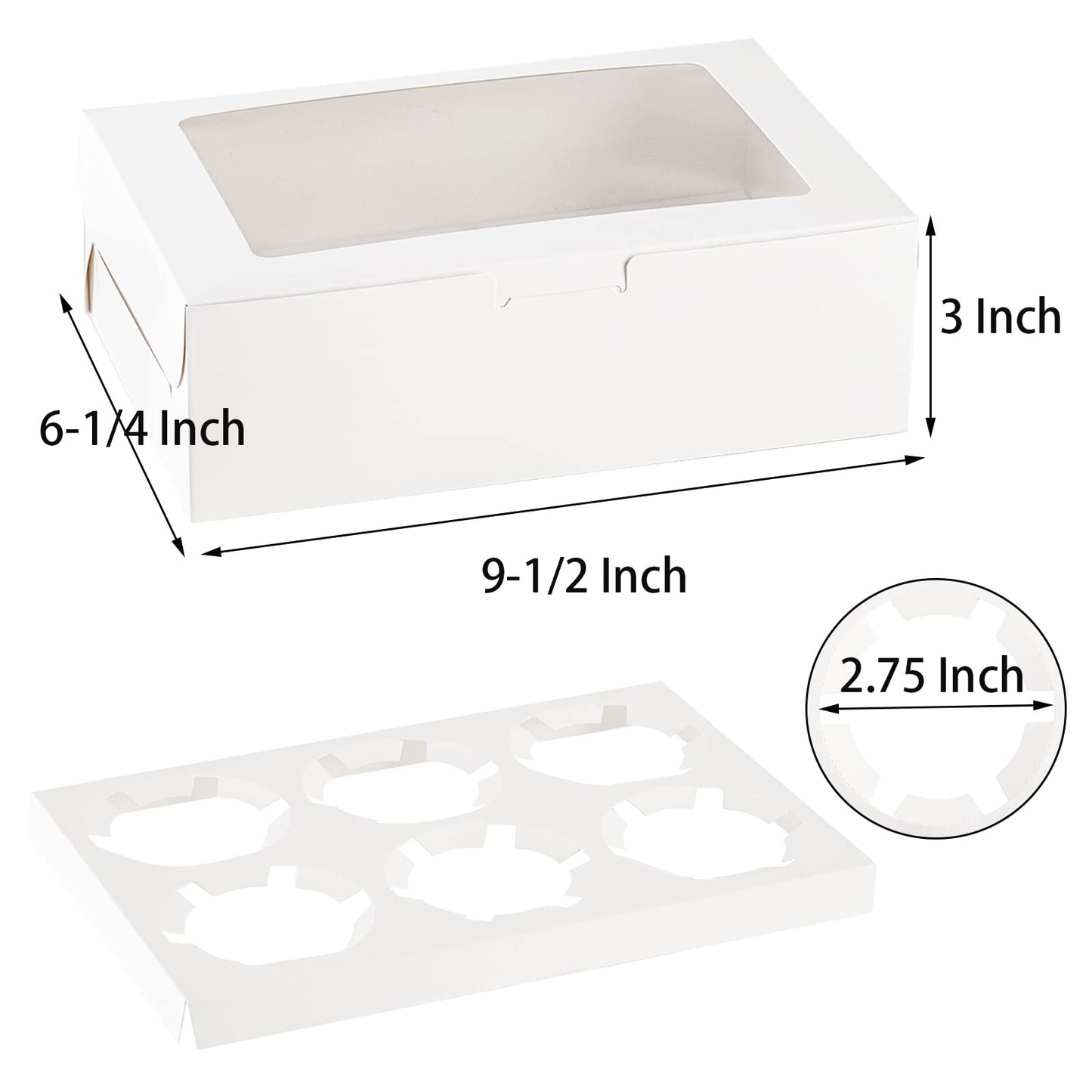 Jucoan 50 Pack White Paper Cupcake Box with Insert and Window Hold 6 Standard Cupcakes, Cupcake Carrier Container, Bakery Muffin Box for Pastry, Cookies, Birthday, Mother's Day, Wedding Party