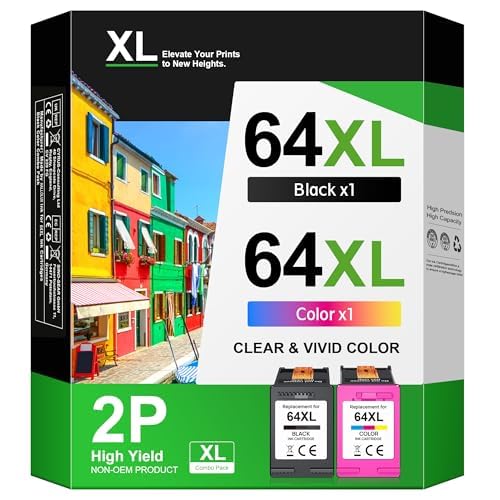 64XL Ink Cartridge for HP Printer Ink 64 XL Cartouche Encre for HP64XL Combo Pack Compatible for HP Envy 7155 7200 7255 7820 Series 7800 7822 7855 7858 Tango X Terra Printer (Black, Colour)
