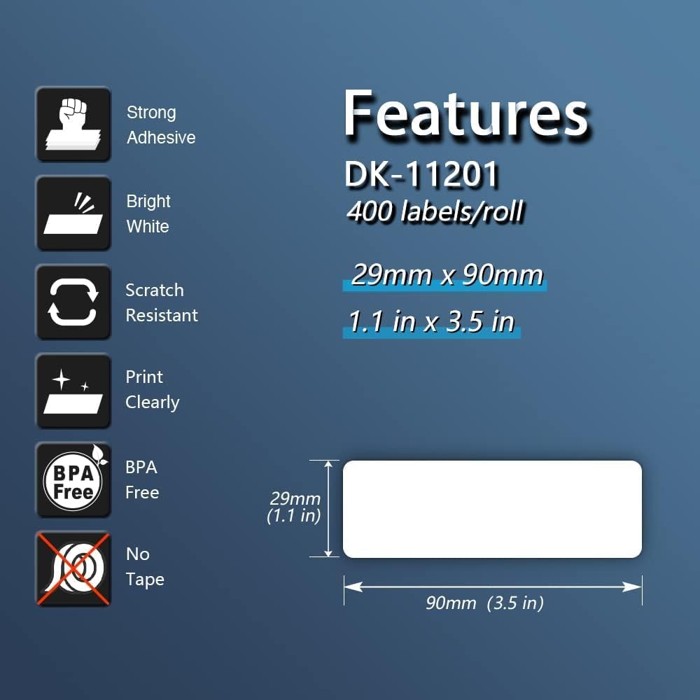 BETCKEY - Compatible Address Labels Replacement for Brother DK-1201 (1.1" x 3.5"), Use with Brother QL Label Printers [10 Rolls + 2 Reusable Cartridges]