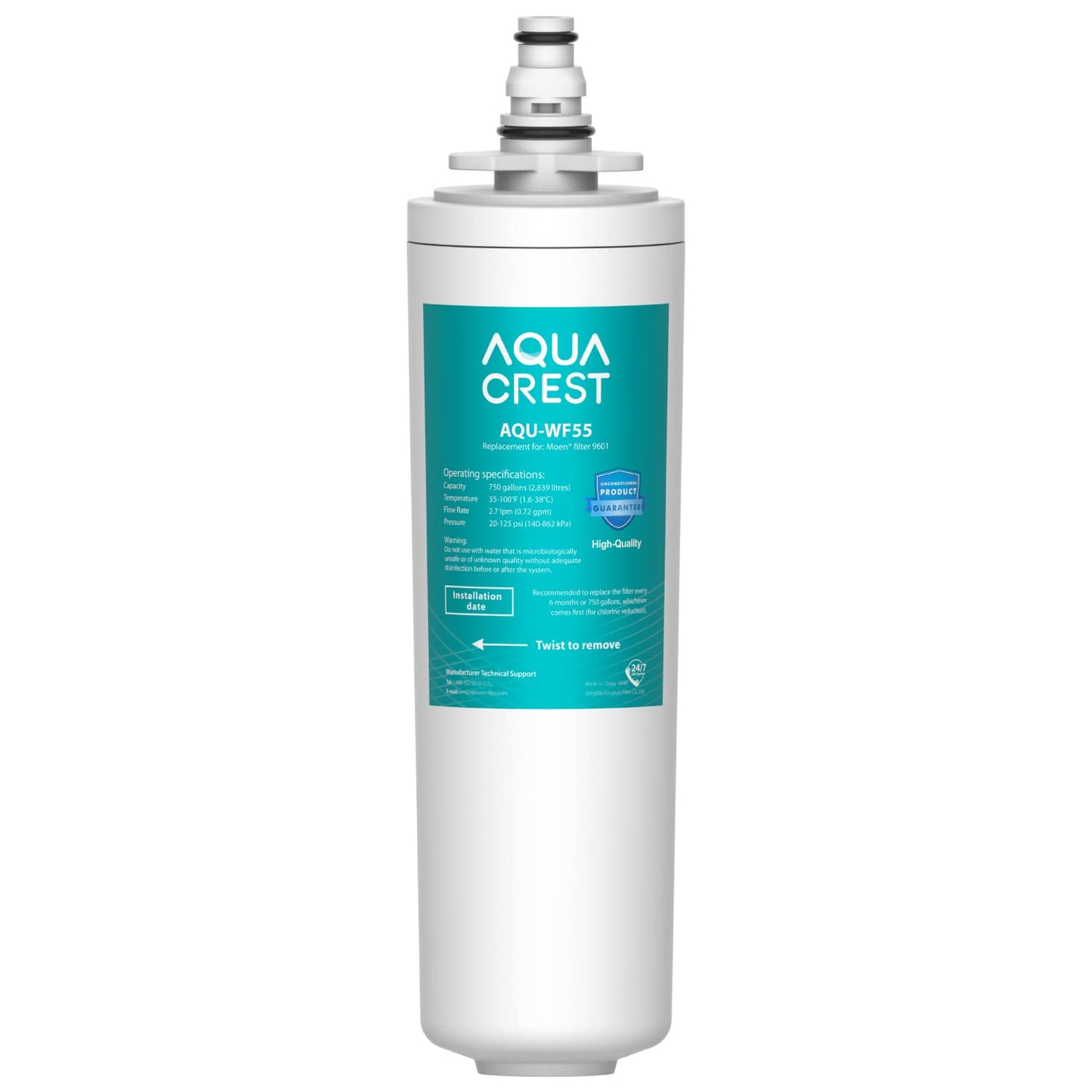 AQUACREST 9601 Water Filter, Model No.WF55, Replacement for Moen 9601 ChoiceFlo 9600, 9602, 9500, 9501, 9502, Fits F87400, F7400, F87200, 77200, CAF87254, S5500 Series of Moen Faucets