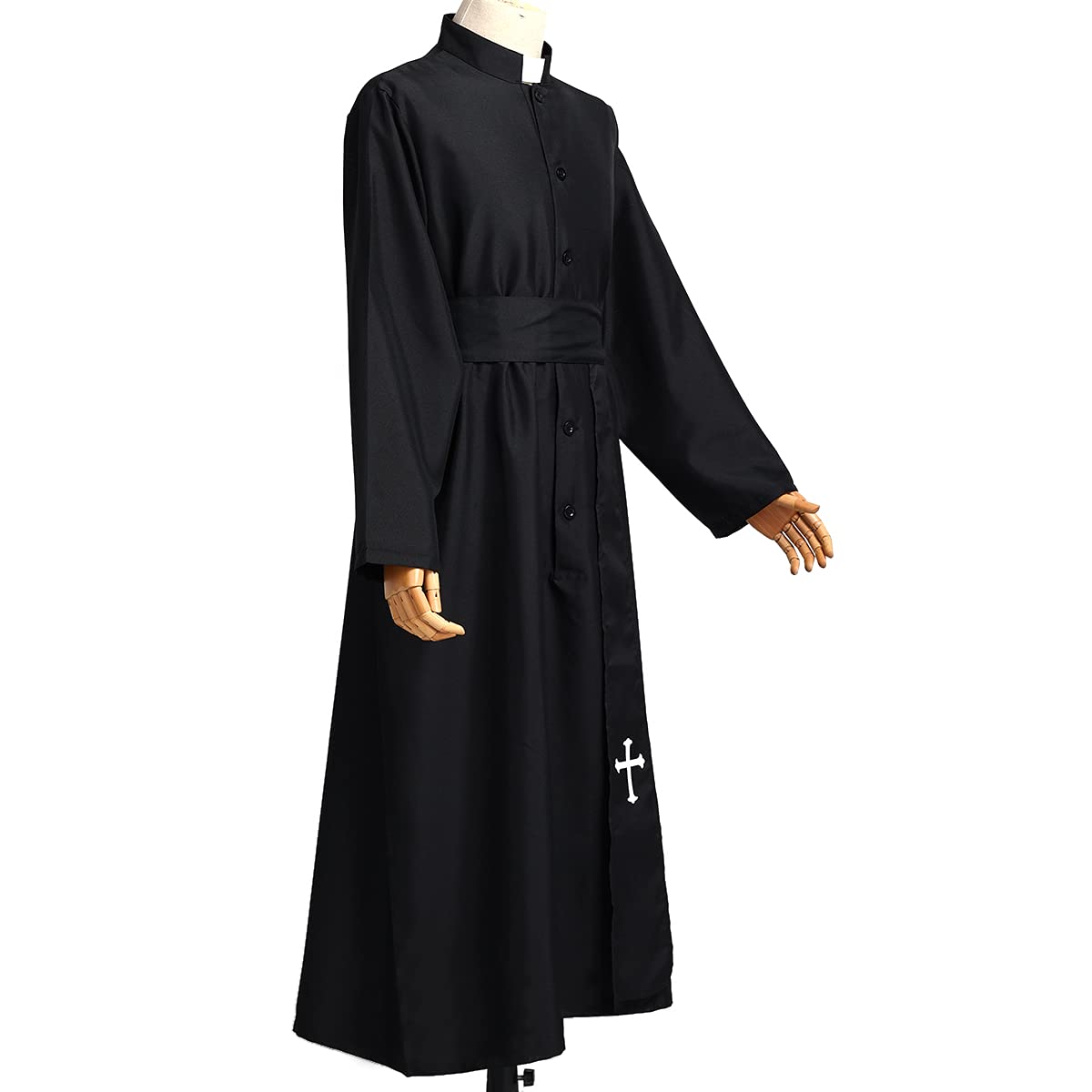 COSDREAMER Mens Clergy Robe Preacher Cassocks Mens Praise Worship Robes, Black, X-Large