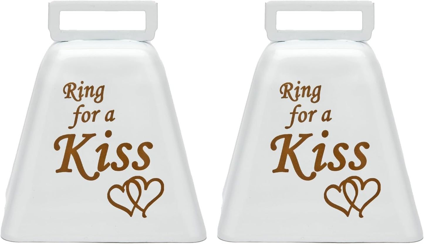 Ring for a Kiss Wedding Bell (2-Pack) | Loud Cowbell Tea Bell | Wedding Reception Dinner Bells | Countertop Service Call Bell | Made in CT, USA