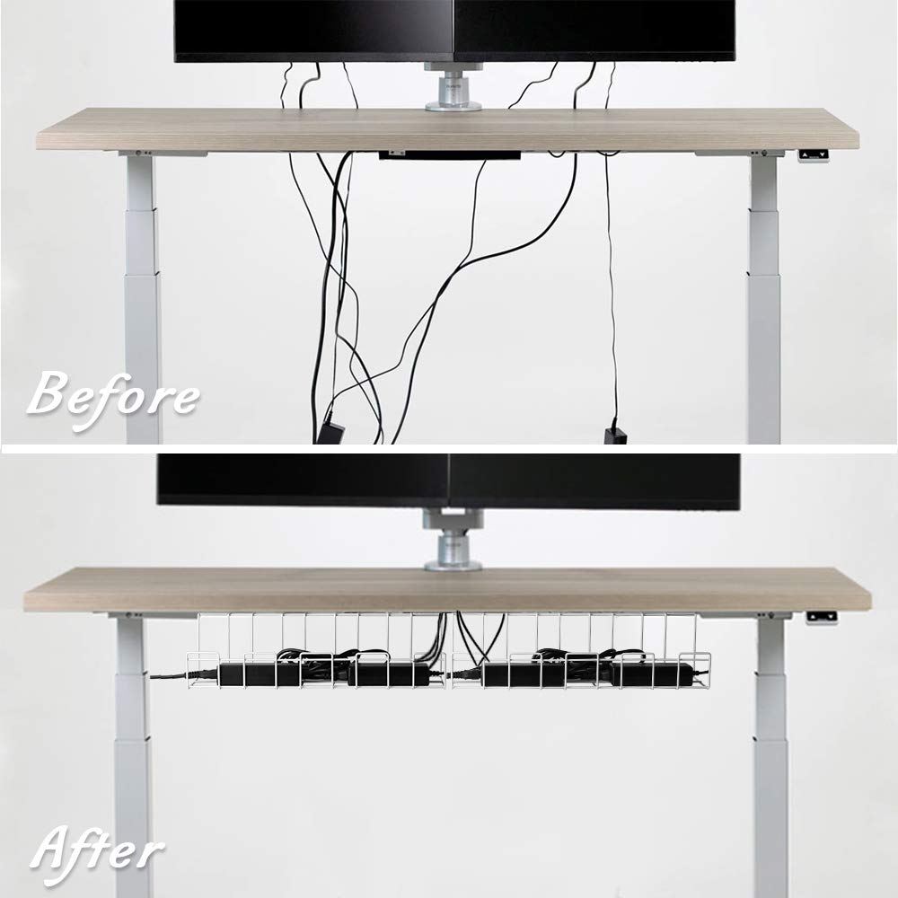 2 Packs Cable Management Tray, 40cm Under Desk Organizer for Wire Organization, Metal Holder for Desktop Computer Home Office Kitchen Workstation to Cover and Hide Power Strips