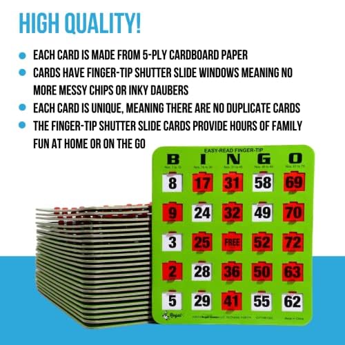 25 Green Easy Read Bingo Heavy Duty 5 Ply Jumbo Shutter Slide Cards by Regal Games