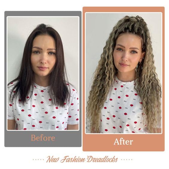 Lounoke 24 Inch 30 Strands SE Dreadlock Extensions Sets?3 In 1 Mixed Synthetic Dreads Extensions, 613 Blonde Straight&Curly&Boho Handmade Dreads Hippie Style Dreadlocks for Woman …