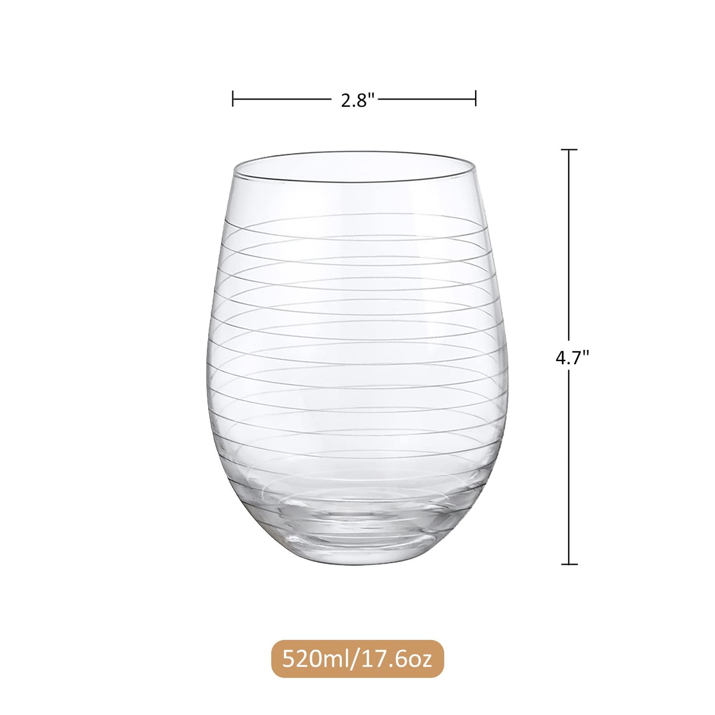 Joeyan 17.5 oz Handmade Etched Stemless Wine Glasses Set of 4, Carved Stripes Dots Crystal Wine Glasses, Large Glass Wine Tumblers for Wine Tasting, Wedding, Anniversary, Party