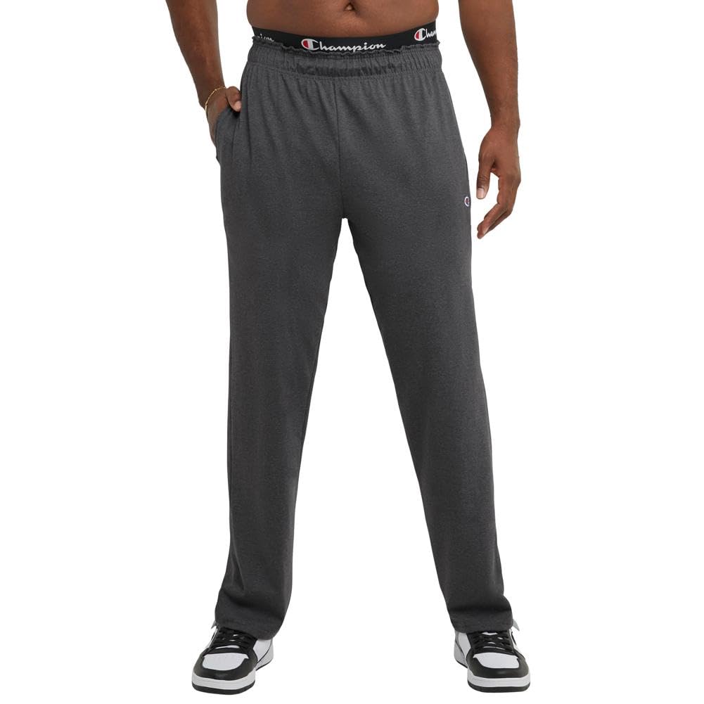 Champion Mens Pants, Everyday Cotton, Lightweight Open-Hem Lounge Pants for Men (Reg. Or Big & Tall) Track Pants, Granite Heather - C Patch Logo, 3X-Large