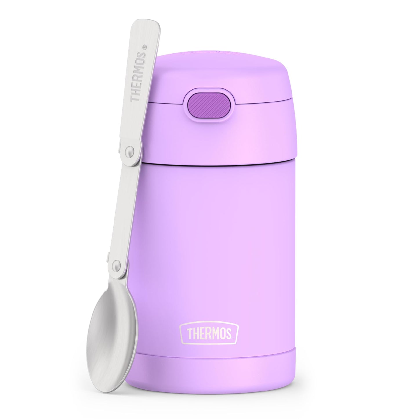 THERMOS FUNTAINER 16 Ounce Stainless Steel Vacuum Insulated Food Jar with Spoon, Neon Purple