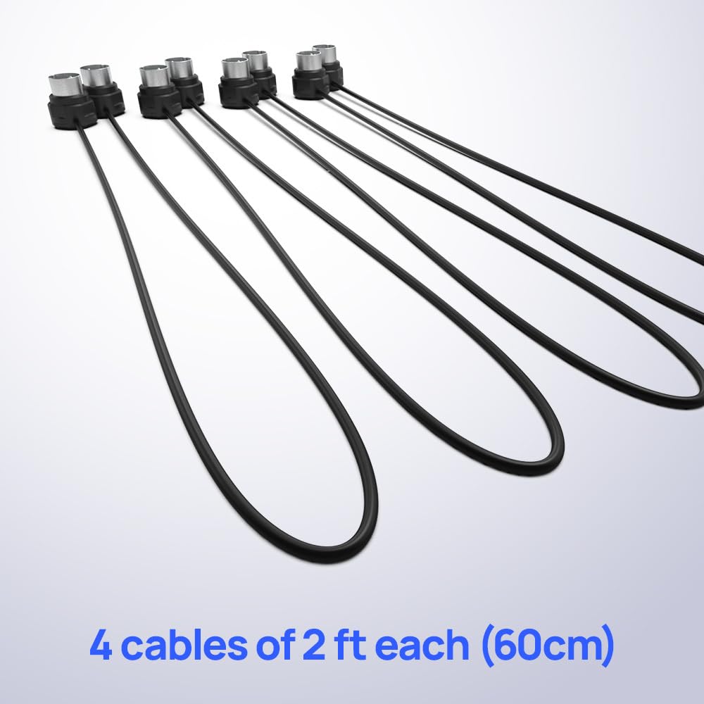 CME MIDI Cable 4-Pack - 2FT / 60cm, 5-pin DIN, Low-Profile - Mirrored 45-Degree Angled Ultra-Thin Plugs for Compact Spaces - Ideal for MIDI Interface, Pedalboard, Keyboard