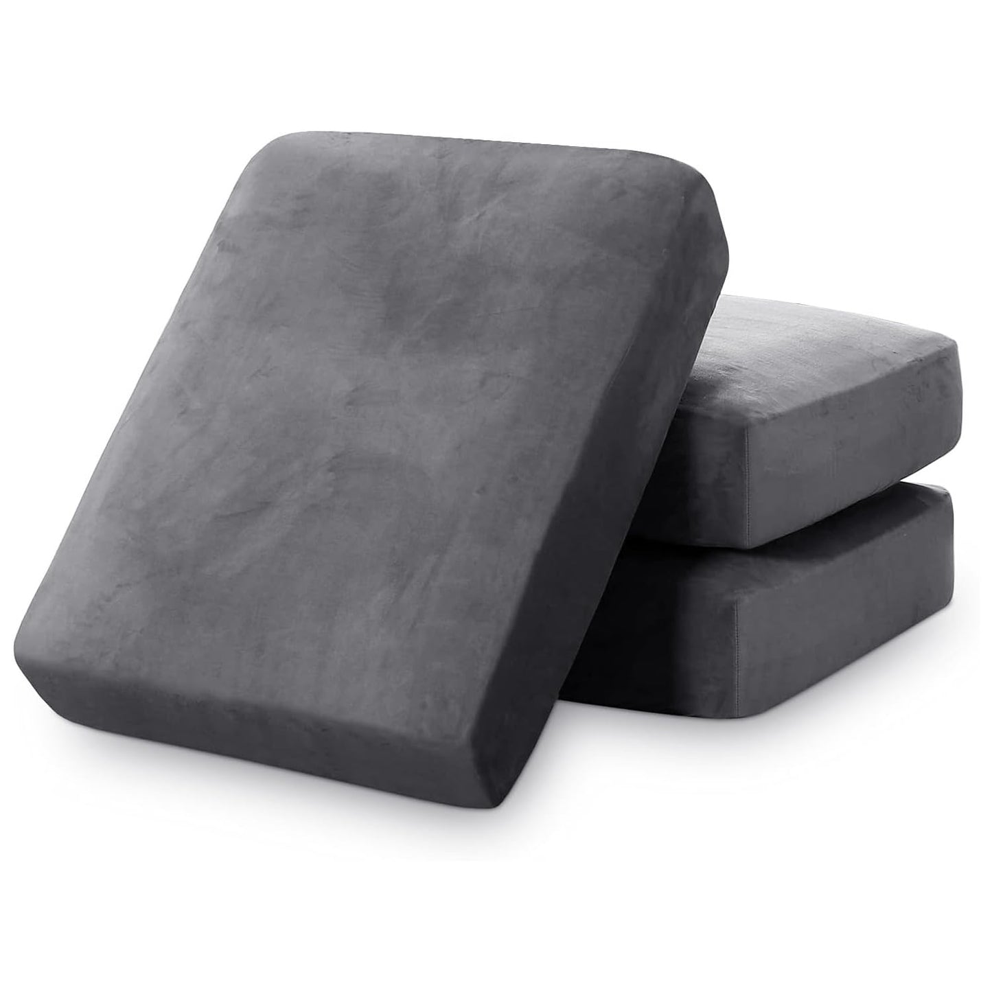 Stretch Velvet Couch Cushion Covers for Individual Cushions Sofa Cushion Covers Seat Cushion Covers, Thicker Bouncy with Elastic Edge Cover up to 10 Inch Thickness Cushions (3 pieces, Grey)