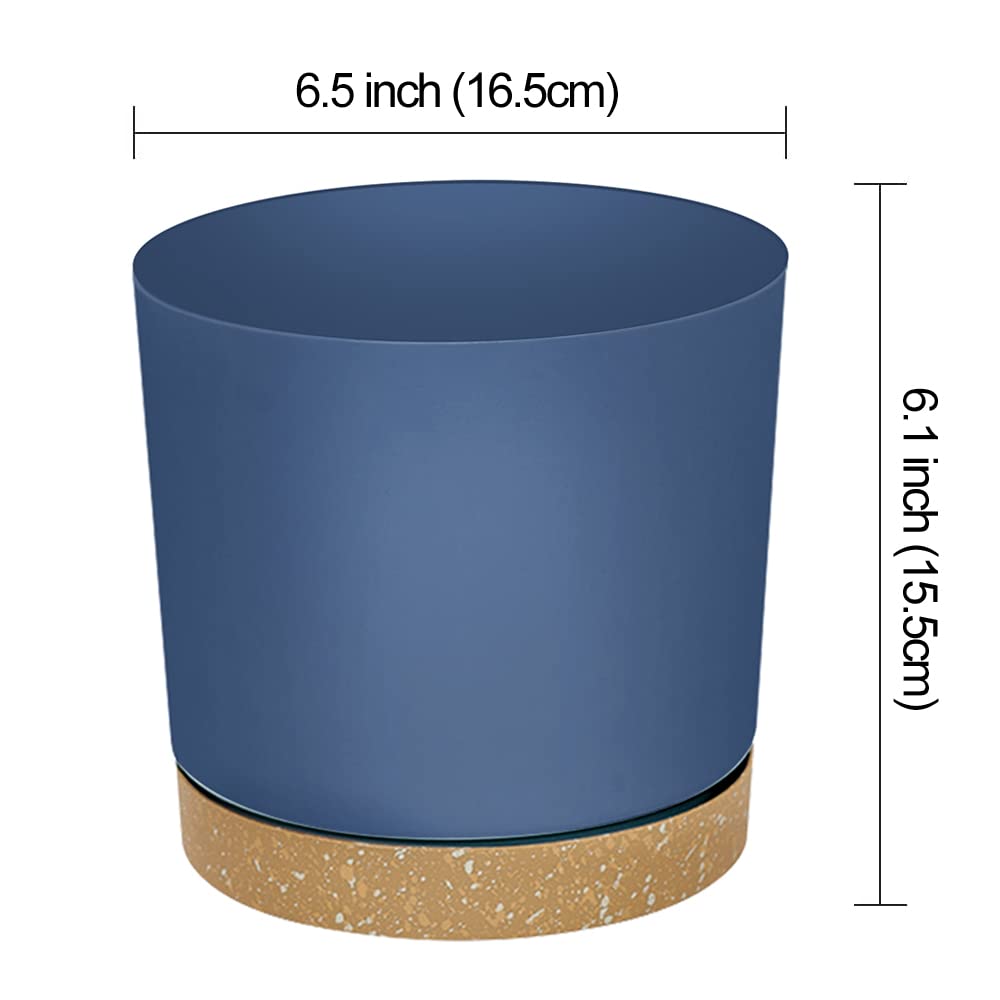 ZMTECH Plant Pots, Set of 6 6.5'' Self Watering Plastic Planter with Drainage Hole and Saucer,Modern Decorative Flower Pot for Indoor Outdoor House Plants, Succulents, Flowers - Blue