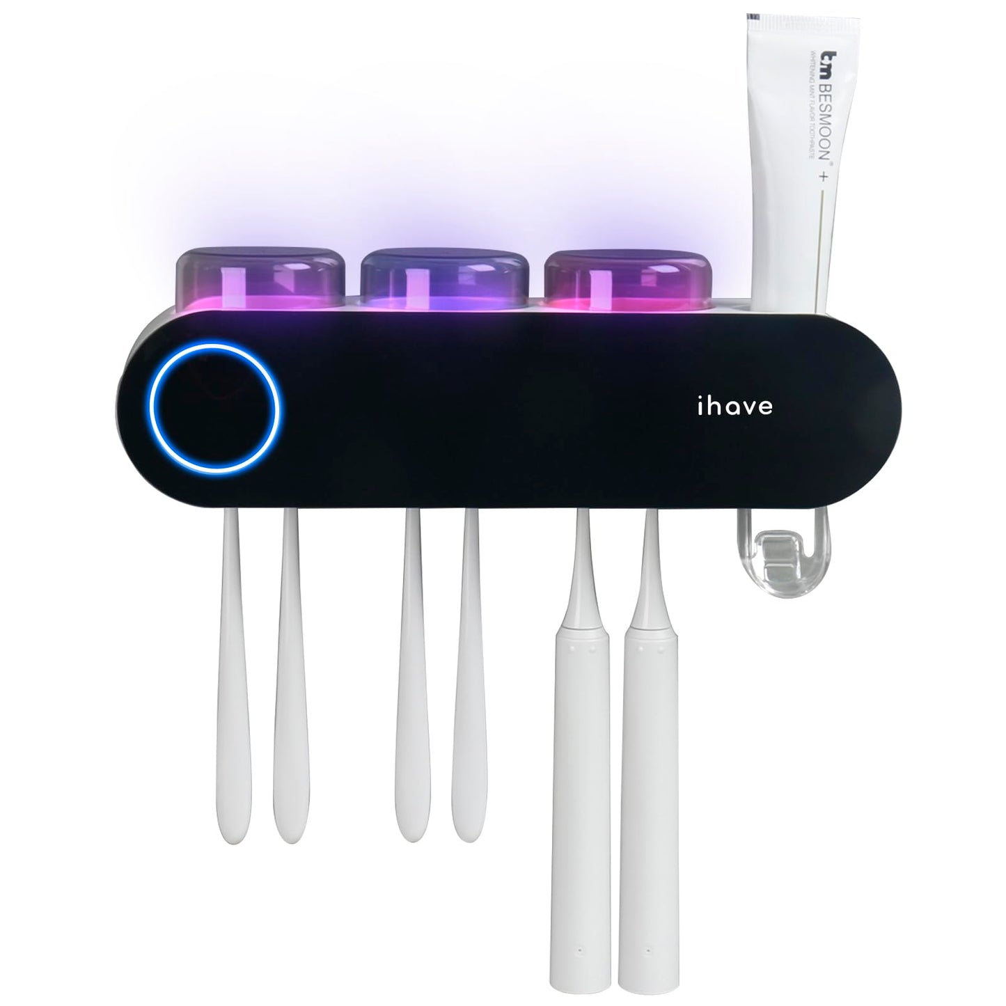 iHave Toothbrush Holder for Bathroom, UV Toothbrush Sanitizer and Holder Smart Home Bathroom Accessories, 3 Cups Electric Toothbrush Holder Wall Mounted with Toothpaste Dispenser Bathroom Decor