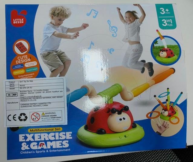 3 in 1 Children's Sports Set, Musical Jump, Toss Ring Game Toys, Stomping Launch Rocket Launcher for Kids, Sports Outdoors Toy for Ages 5-7 with Remote Control Outside Toys for Kids Ages 3 4 5 6 7 8 9