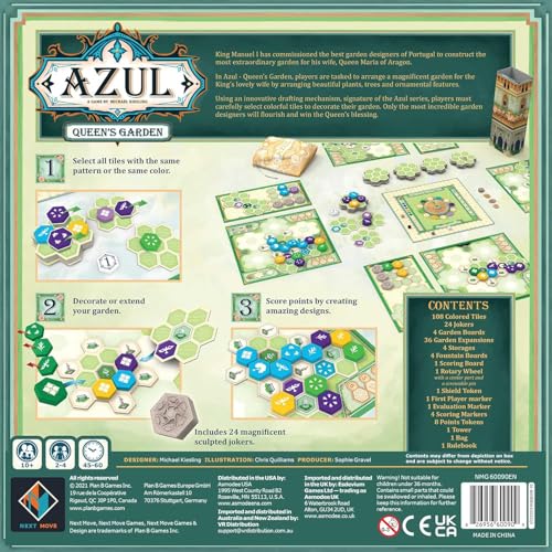 Azul: Queen's Garden - 2 to 4 Players - Board Games for Family - 45-60 Minutes of Gameplay - Games for Family Game Night - for Kids and Adults Ages 10+ - English/French Version