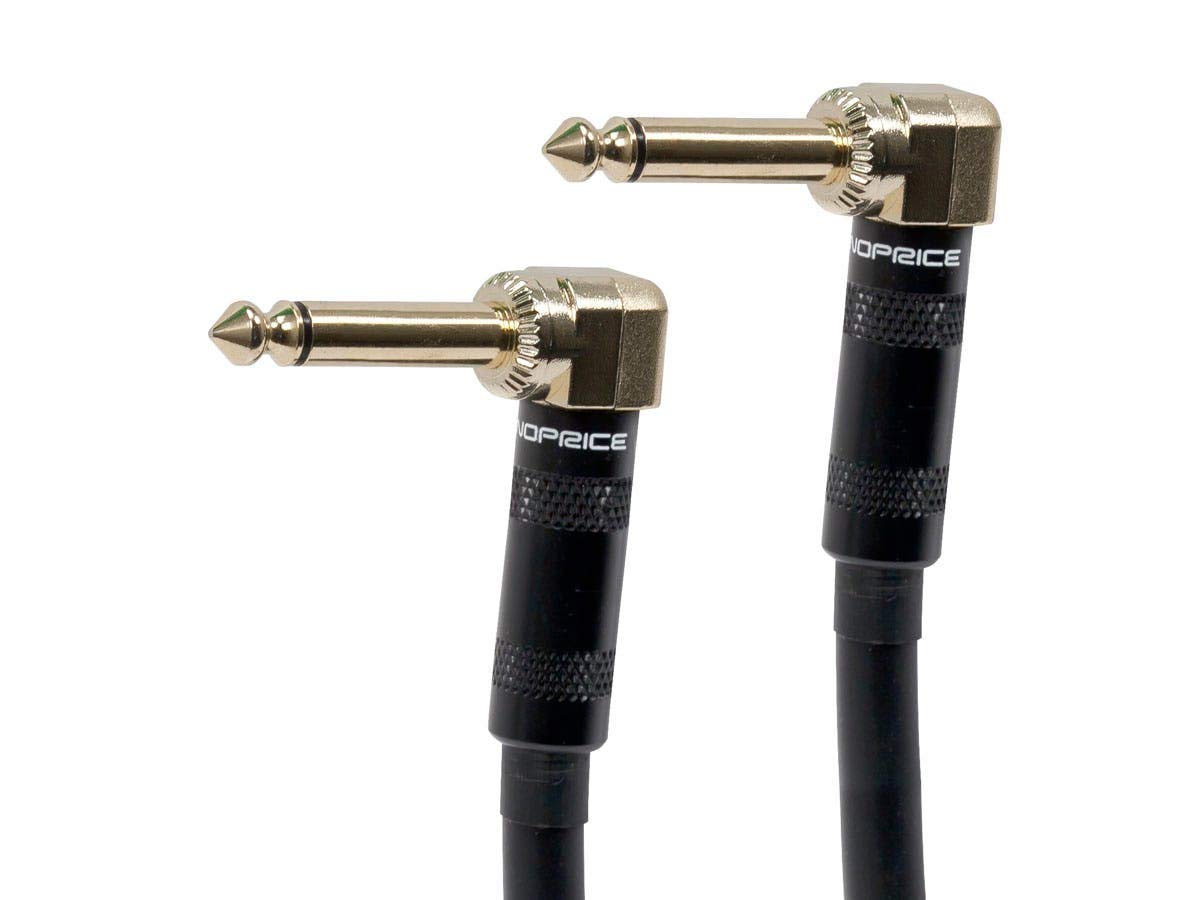 Monoprice Premier Series 1/4 Inch (TS) Guitar Pedal Patch Cable Cord - 8 Inch - Black With Right Angle Connectors