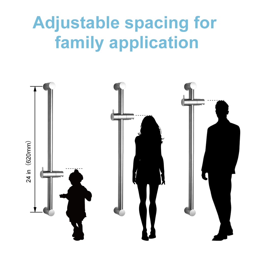 OFFO Shower Slide Bar 620mm(24 in) Adjustable Installation Distance 18-24 in with 360° Adjustable Handheld Shower Head Holder for Bathroom, Screw Wall Mounted, Chrome