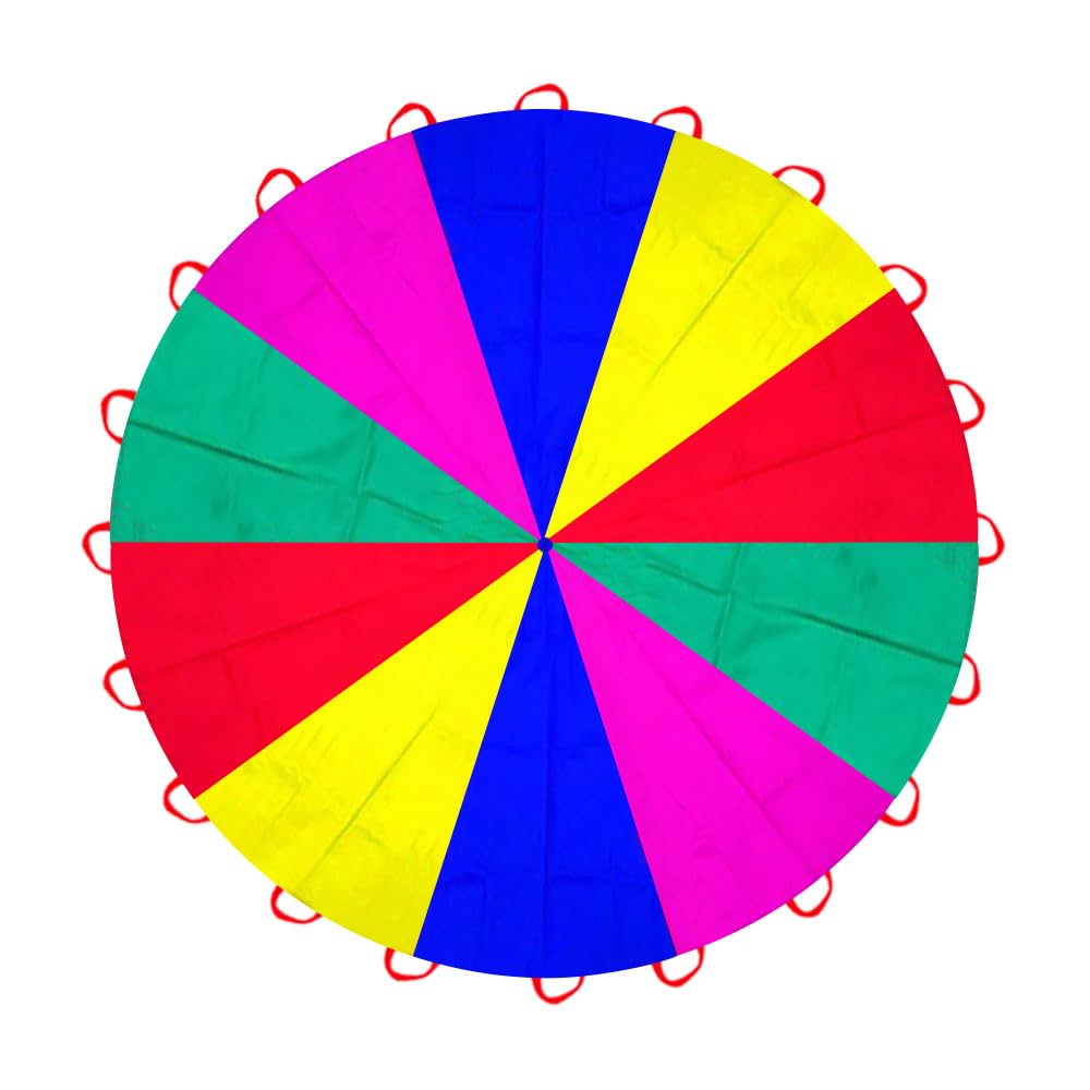AMYESE 13ft Rainbow Parachute with 20 Handles for Kids Outdoor Party Games, Team Building Play Parachute Group Cooperative Team Game Toy, Family Get-Together Entertainment