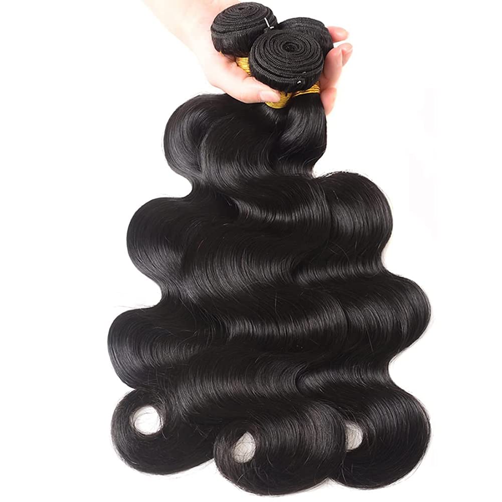 Datanala Brazilian Virgin Body Wave Human Hair 3 Bundles 100% Unprocessed Virgin Body Wave human hair bundles weave human hair Long Inch Extension Natural Black Color for Women (12 14 16Inch/NEW, Body Wave Bundles)