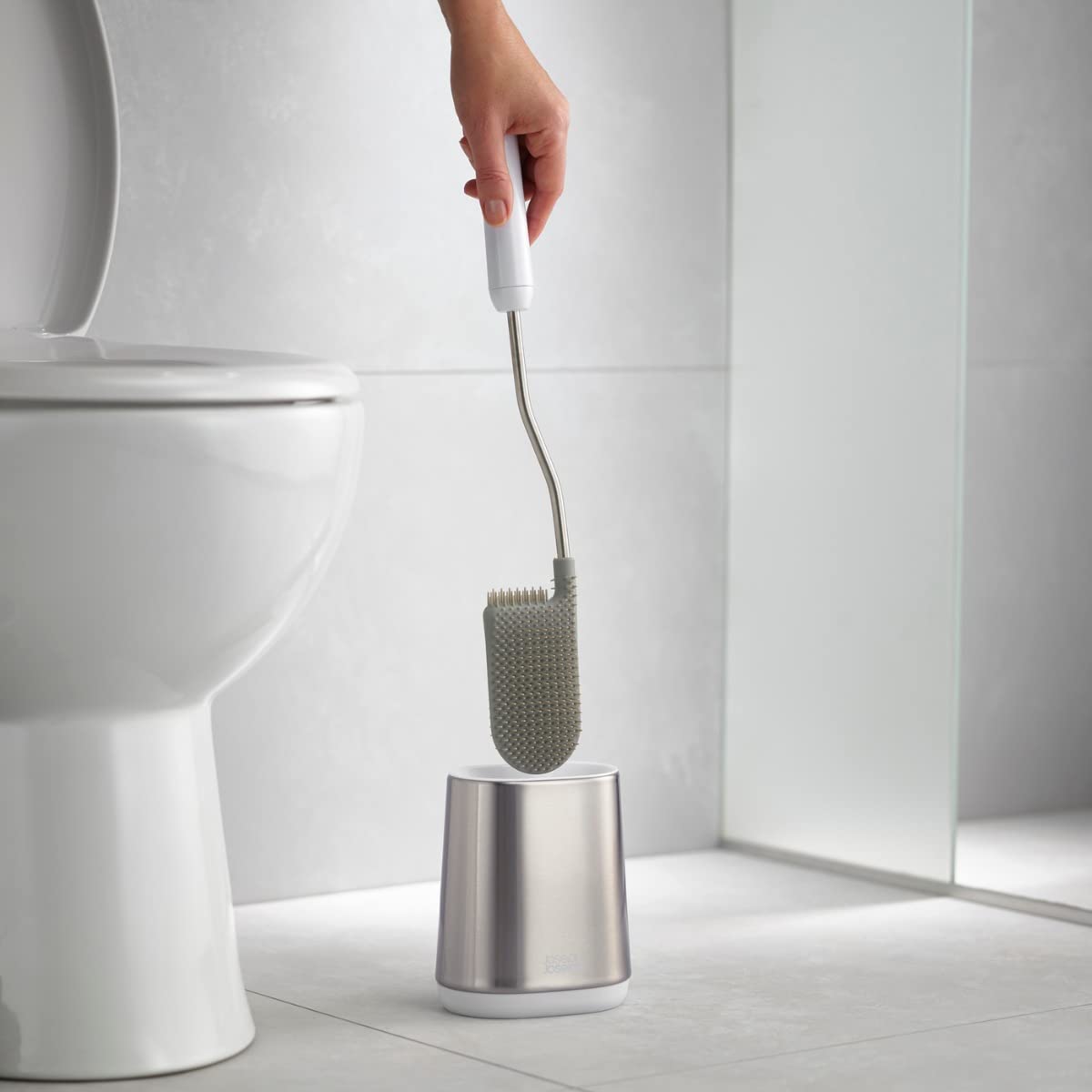 Joseph Joseph Flex Lite Silicone Toilet Brush with Slim Holder Stainless Steel Small Size