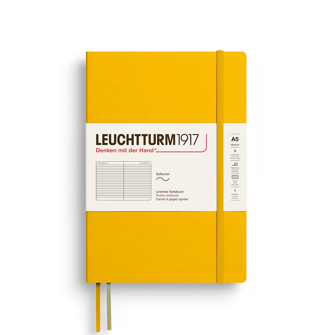 LEUCHTTURM1917 - Notebook Softcover Medium A5-123 Numbered Pages for Writing and Journaling (Ruled Paper, Sunflower)