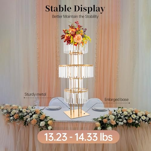 43.3" Tall Gold Flower Stand for Wedding Centerpieces – 5-Tier Clear Acrylic & Metal Centerpiece Stand with Crystal Style Design, 11.8" Base, Perfect for Wedding Tables, Floor Décor & Reception Events