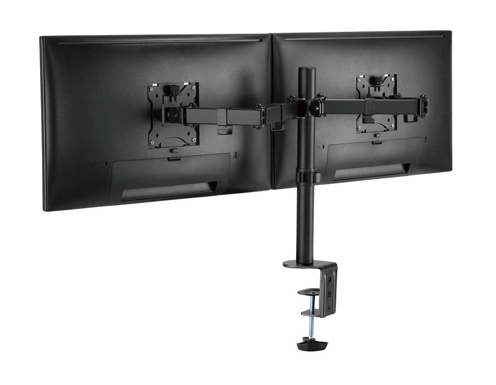 AMER Dual LCD LED Monitor Desk Mount Stand with C-clamp | Heavy Duty Fully Adjustable Arms Hold 2 Screens up to 32 inches (2EZCLAMP)