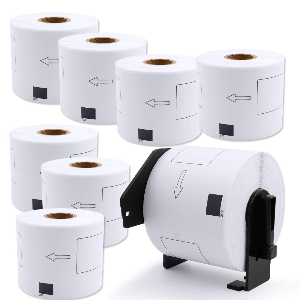 COLORWING Compatible DK-1202 Brother Labels 2.4" x 3.9" White Paper Shipping Labels DK1202, Die-Cut, Use with Brother QL-700 QL-500 QL-810W Printers, 62mm x 100mm, 8 Rolls+1 Refillable Cartridge