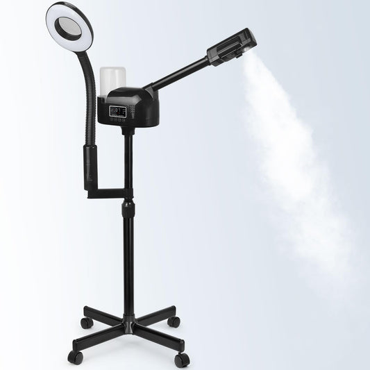 Professional Facial Steamer with 5X Magnifying Lamp, 2 in 1 Facial Steamer Upgrade PTC Heating, Esthetician Steamer Black Face Steamer for Salon Spa Beauty