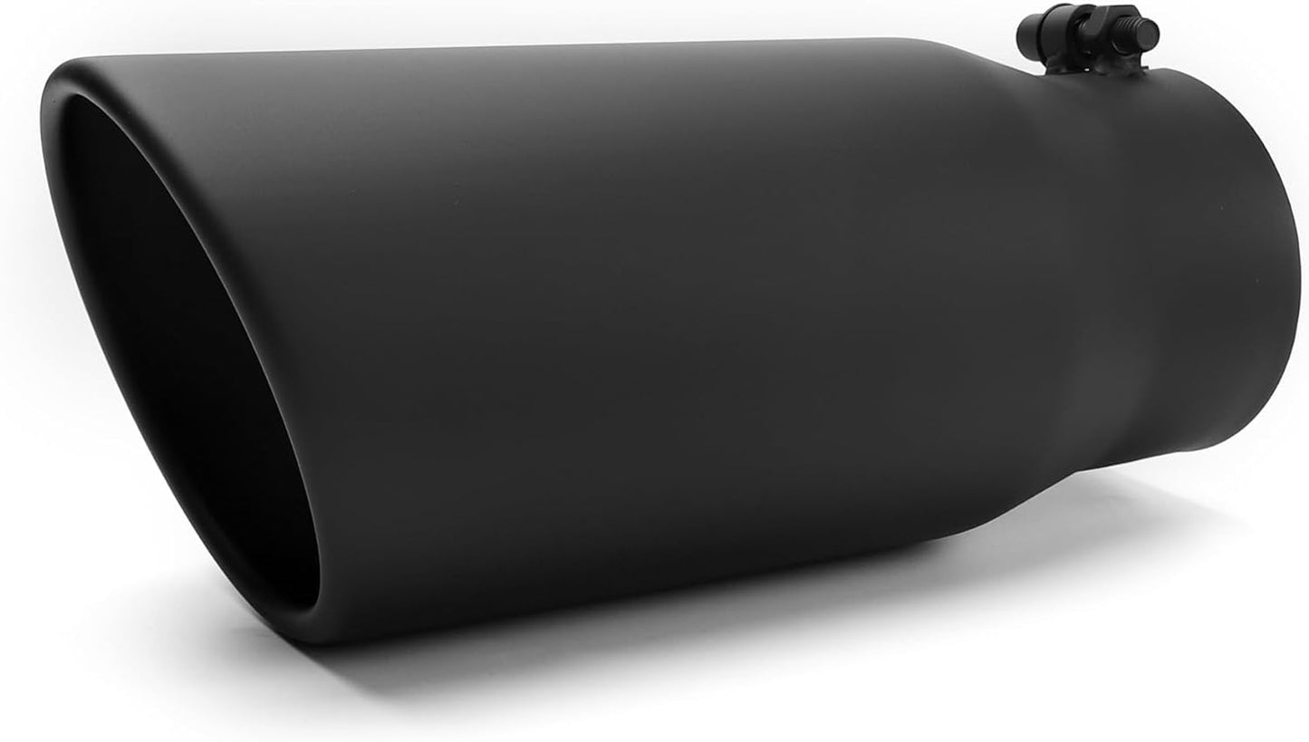 Richeer 3.5 inch Inlet Exhaust Tip, 3 1/2" Inlet 5” Outlet 12” Overall Length, Stainless Steel with Black Powder Finish, Fit 3.5" O.D. Exhaust Tailpipe, Rolled Edge, Bolt on