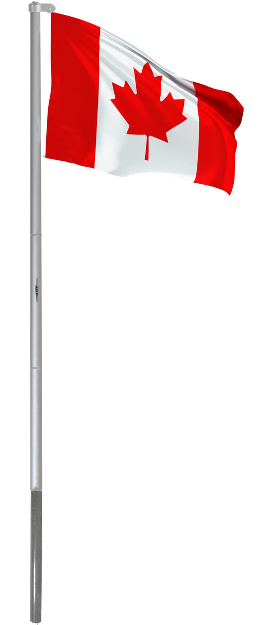 BRUBAKER 13.1 Feet (4m) Aluminum In-Ground Flagpole with 5 Feet by 3 Feet (150 x 90cm) Canadian Flag