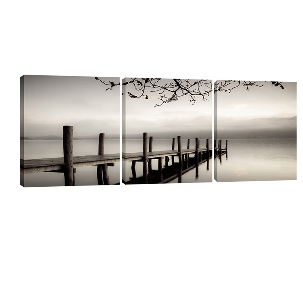 Pyradecor Peace Large Modern 3 Panels B & W Gallery Wrapped Landscape Giclee Canvas Print on Canvas Wall Art Work Ready to Hang for Living Room Kitchen Home Office Decorations AH3018-5050