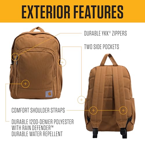Carhartt 25L Classic Laptop Backpack, Durable Water-Resistant Pack W/ 15" Laptop Sleeve and Multiple Organizational Compartments, PFAS Free, Carhartt Brown