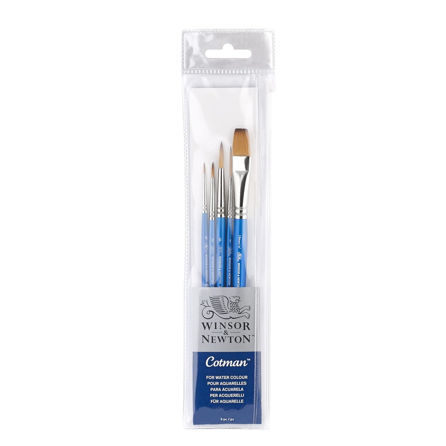 Winsor & Newton Cotman Short Handle Brushes, Set of 5, (Round 0, 2, & 6, Rigger 1, One Stroke 1/2")