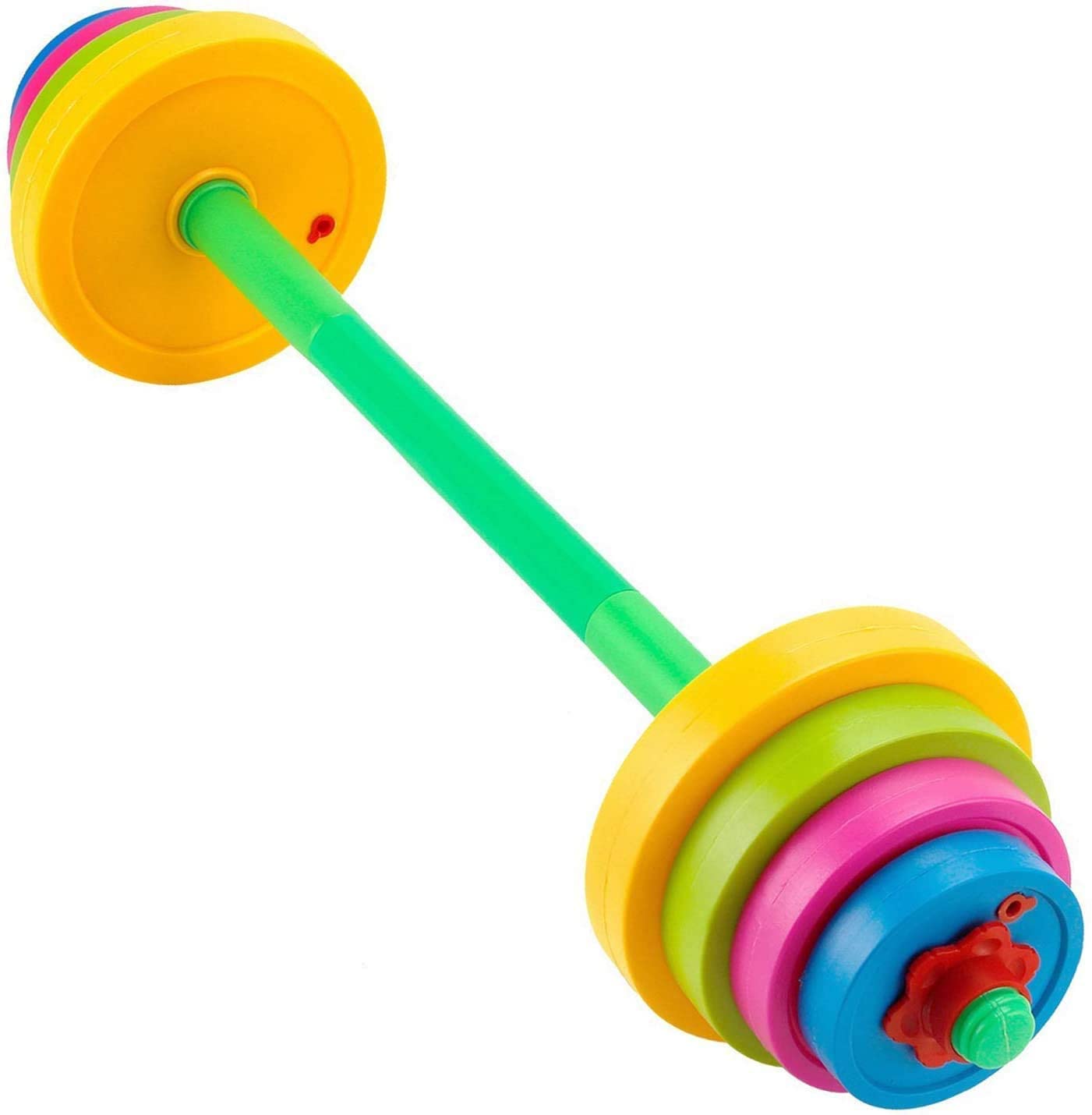 Wit Bear Kids Barbell Weight Set - Adjustable Workout Toy Equipment for Children Pretend Play Exercise - Toddler Beginner Gym, Fitness, Weightlifting and Powerlifting (32 inches)