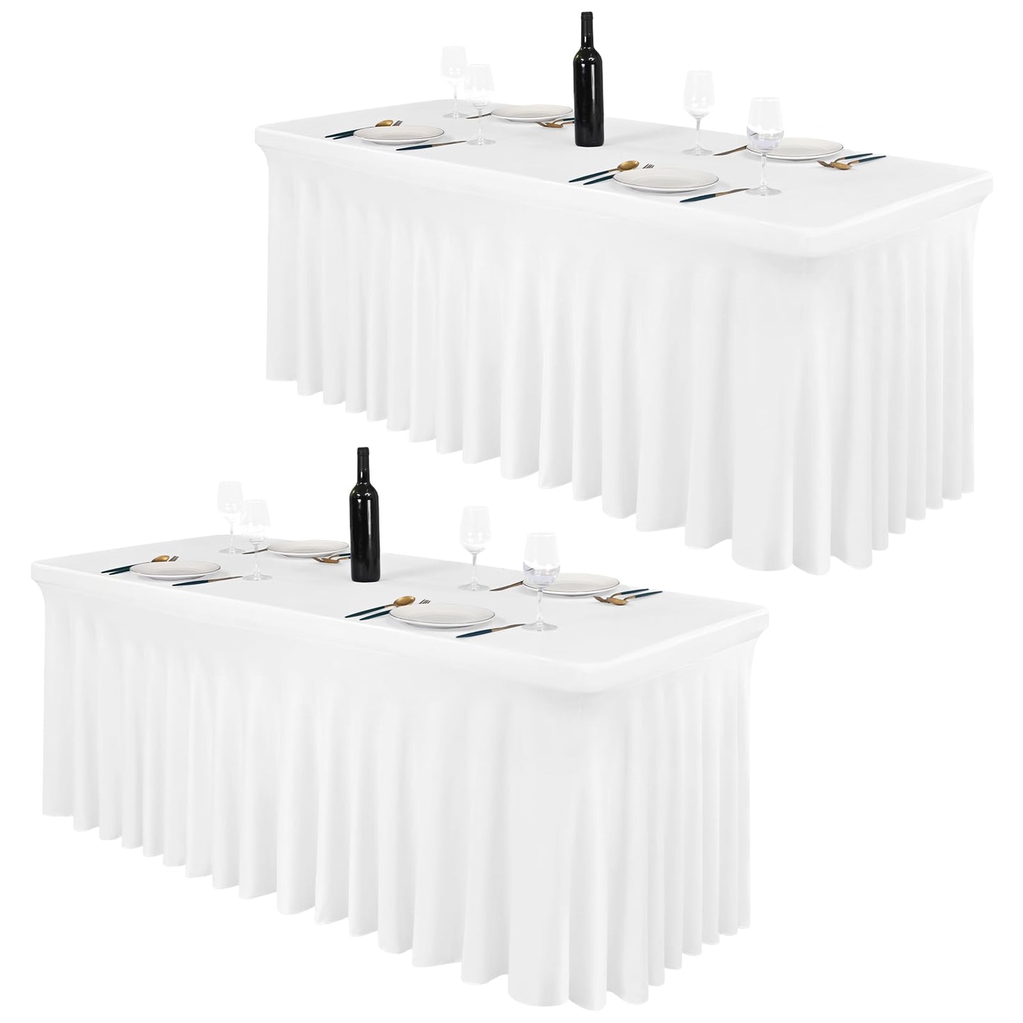 2 Pack White Rectangle Table Skirt, 6Ft Spandex Table Skirt Fitted Stretch Tablecloth,Wrinkle Resistant Ruffles Elastic Cover,Perfect for Rectangle Tables Banquets Parties Wedding Thanksgiving