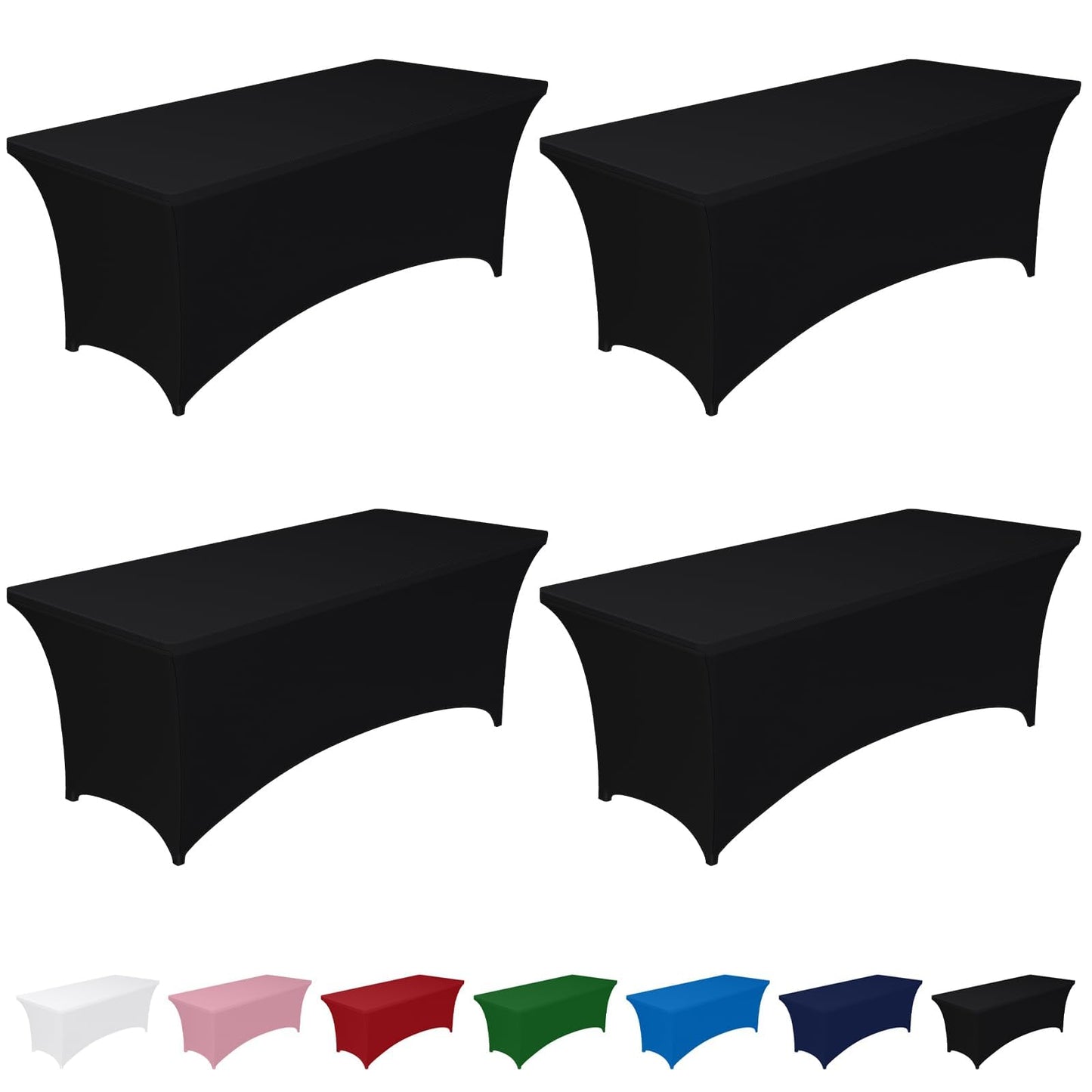 Pureegg Spandex Tablecloth 6ft - 4 Pack, Fitted and Tight Table Cloth for Rectangular Table, Wrinkle-Free and Stretch Table Cover for Party, Wedding, and Banquet, Black, 72" L x 30" W x 30" H