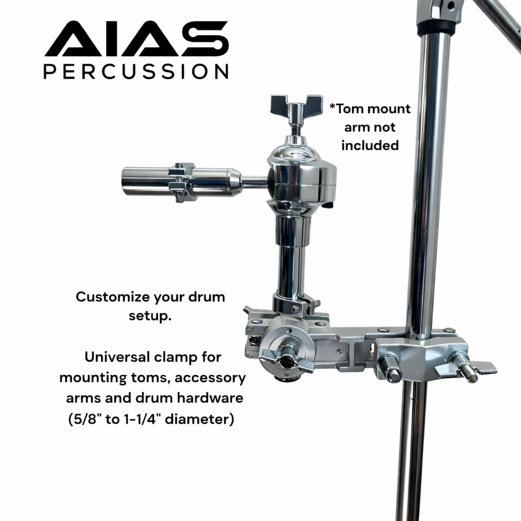 AIAS Rotating Multi Clamp for Drums – Universal Drum Mount for Toms, Accessory Arms & Hardware, Adjustable 5/8" to 1-1/4" Diameter, Durable Percussion Clamp for Stands